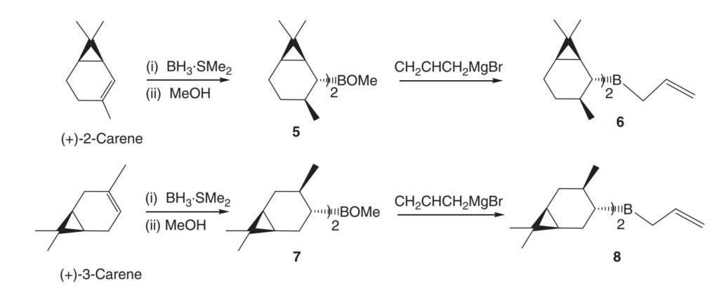 Scheme 2. Preparation of the trialkylboranes 2-dIcr2Ball 6 and 4-dIcr2Ball 8